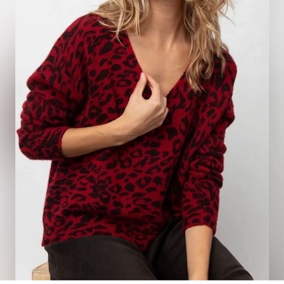 Rails Red Leopard wool cashmere blend sweater size S - Picture 1 of 7